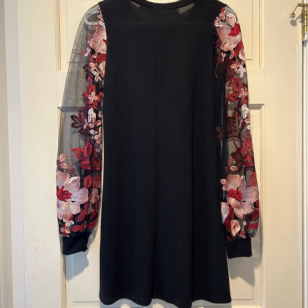Black dress with mesh and flower sleeves